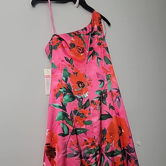 Eliza J  Floral Satin Asymmetric-Hem Midi Dress - Picture 6 of 11